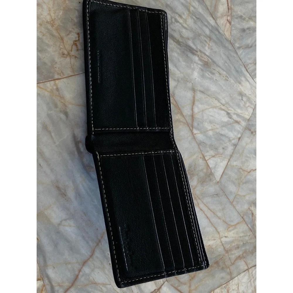 Timberland Mens Black Leather Bifold Wallet Contrast Stitch Embossed Tree Logo